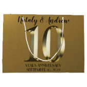 Grand Sac Cadeau 10e anniversaire Mariage d'or métallique (Dos)