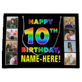 Grand Sac Cadeau 10e anniversaire : Rainbow Text, Custom Photos & N (Devant)