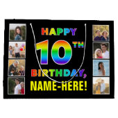 Grand Sac Cadeau 10e anniversaire : Rainbow Text, Custom Photos & N (Dos)