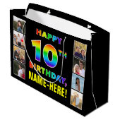 Grand Sac Cadeau 10e anniversaire : Rainbow Text, Custom Photos & N (Dos Angle)