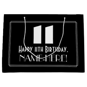 Grand Sac Cadeau 11e anniversaire ~ Art Déco Inspiré Look "11" + No