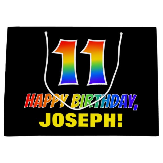 Grand Sac Cadeau 11e anniversaire : Bold, amusant, simple, arc-en-c (Devant)