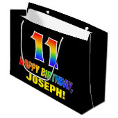 Grand Sac Cadeau 11e anniversaire : Bold, amusant, simple, arc-en-c (Devant Angle)