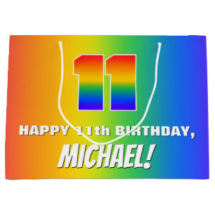 Grand Sac Cadeau 11e anniversaire : coloré, amusant Motif arc-en-ci