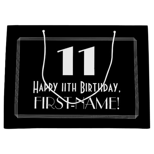 Grand Sac Cadeau 11ème anniversaire : Art Déco Style inspiré "11",  (Devant)