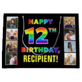 Grand Sac Cadeau 12e anniversaire : Rainbow Text, Custom Photos & N (Devant)