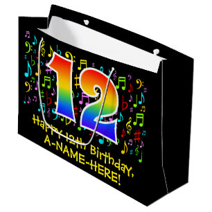 Grand Sac Cadeau 12e anniversaire - Symboles de musique colorée, A