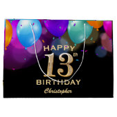 Grand Sac Cadeau 13e anniversaire de la fête Ballons Noir et Or (Dos)