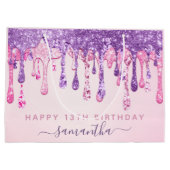Grand Sac Cadeau 13e anniversaire fête rose pourpre Parties scintil (Dos)