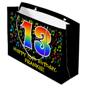 Grand Sac Cadeau 13e anniversaire - Symboles de musique colorée, a