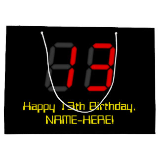 Grand Sac Cadeau 13ème anniversaire : Rouge Digital Horloge Style "
