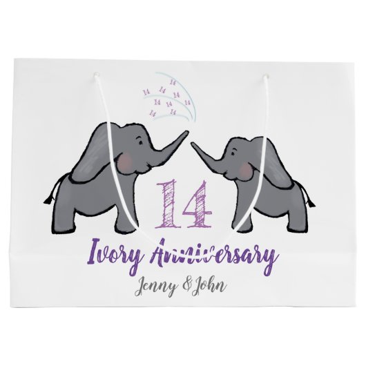 Grand Sac Cadeau 14e anniversaire mariage d'ivoire éléphant mignon (Dos)