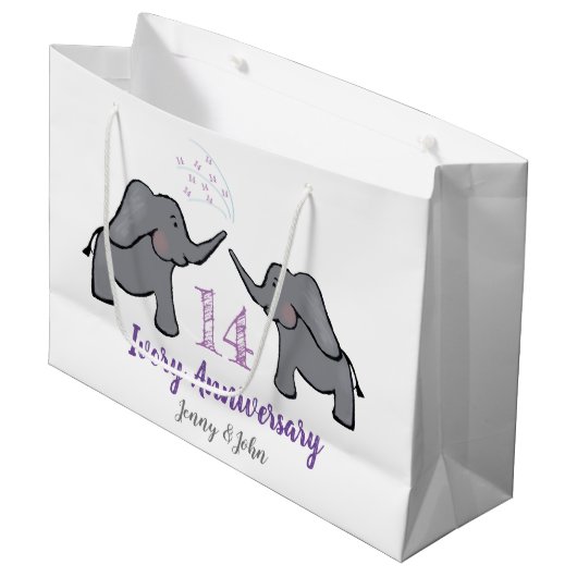 Grand Sac Cadeau 14e anniversaire mariage d'ivoire éléphant mignon (Devant Angle)