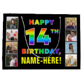 Grand Sac Cadeau 14e anniversaire : Rainbow Text, Custom Photos & N (Dos)
