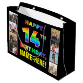 Grand Sac Cadeau 14e anniversaire : Rainbow Text, Custom Photos & N (Dos Angle)