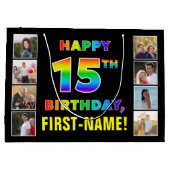 Grand Sac Cadeau 15e anniversaire : Rainbow Text, Custom Photos & N (Dos)
