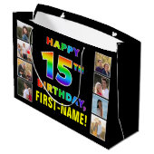Grand Sac Cadeau 15e anniversaire : Rainbow Text, Custom Photos & N (Dos Angle)