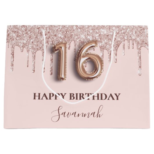 Grand Sac Cadeau 16e anniversaire blush rose parties scintillant go (Devant)