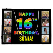 Grand Sac Cadeau 16e anniversaire : Rainbow Text, Custom Photos & N (Dos)