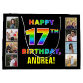 Grand Sac Cadeau 17e anniversaire : Rainbow Text, Custom Photos & N (Dos)