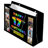 Grand Sac Cadeau 17e anniversaire : Rainbow Text, Custom Photos & N (Devant Angle)