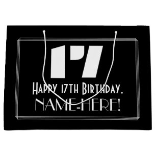 Grand Sac Cadeau 17ème anniversaire ~ Art Déco Inspiré Look "17" + 