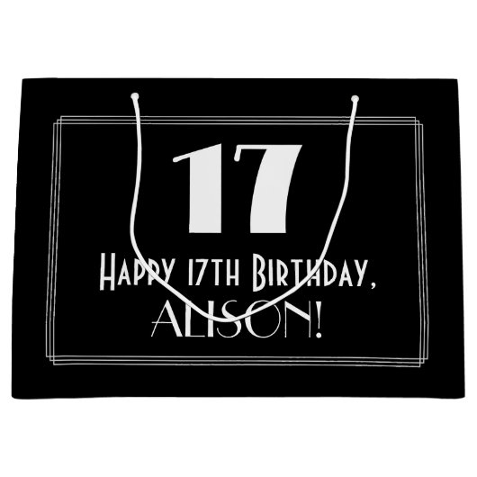 Grand Sac Cadeau 17ème anniversaire : Art Déco Style inspiré "17", (Devant)