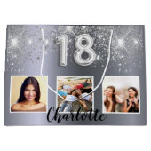 Grand Sac Cadeau 18e anniversaire argent parties scintillant nom ph (Devant)