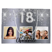 Grand Sac Cadeau 18e anniversaire argent parties scintillant nom ph (Dos)