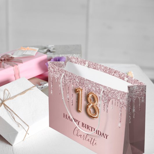 Grand Sac Cadeau 18e anniversaire blush rose parties scintillant go