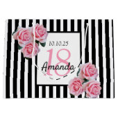 Grand Sac Cadeau 18e anniversaire florale rose noir rayures blanche (Devant)
