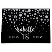 Grand Sac Cadeau 18e anniversaire noir diamants d'argent nom (Devant)