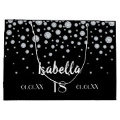 Grand Sac Cadeau 18e anniversaire noir diamants d'argent nom (Dos)