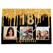 Grand Sac Cadeau 18e anniversaire noir parties scintillant d'or gou (Devant)