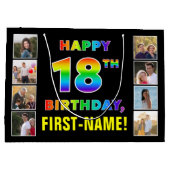 Grand Sac Cadeau 18e anniversaire : Rainbow Text, Custom Photos & N (Dos)