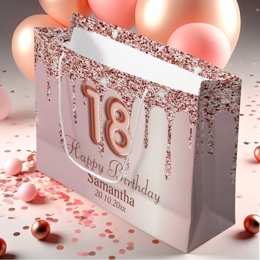 Grand Sac Cadeau 18e anniversaire Rose Parties scintillant d'or Dri