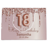 Grand Sac Cadeau 18e anniversaire Rose Parties scintillant d'or Dri (Devant)