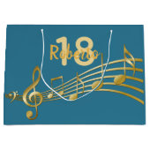 Grand Sac Cadeau 18e anniversaire turquoise notes de musique verte (Devant)