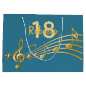 Grand Sac Cadeau 18e anniversaire turquoise notes de musique verte (Dos)