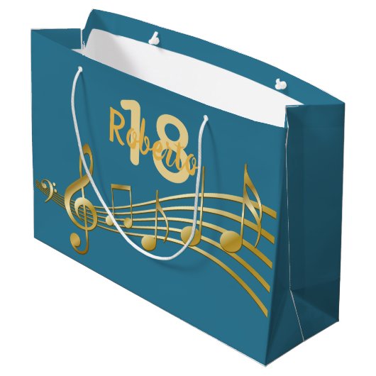 Grand Sac Cadeau 18e anniversaire turquoise notes de musique verte (Dos Angle)