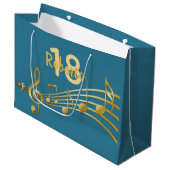 Grand Sac Cadeau 18e anniversaire turquoise notes de musique verte (Devant Angle)