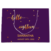 Grand Sac Cadeau 18e anniversaire violet or bonjour 18 nom du scrip (Devant)