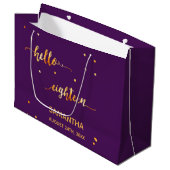 Grand Sac Cadeau 18e anniversaire violet or bonjour 18 nom du scrip (Devant Angle)