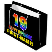 Grand Sac Cadeau 19e anniversaire : Bold, amusant, simple, arc-en-c (Devant Angle)