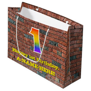 Grand Sac Cadeau 1er anniversaire : Amusant, Arc-en-ciel inspiré pa