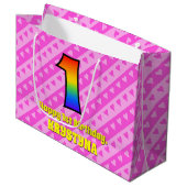 Grand Sac Cadeau 1er anniversaire : Pink Stripes & Hearts, Rainbow  (Devant Angle)