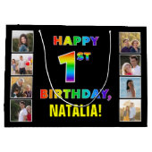 Grand Sac Cadeau 1er anniversaire : Rainbow Text, Custom Photos & N (Dos)