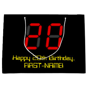 Grand Sac Cadeau 20e anniversaire : Rouge Digital Horloge Style "20