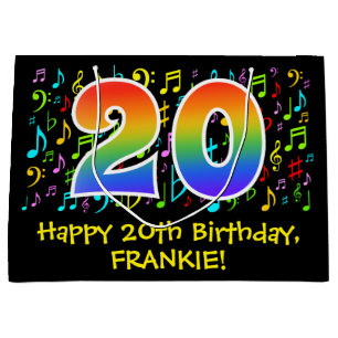 Grand Sac Cadeau 20e anniversaire - Symboles de musique colorée, Ar