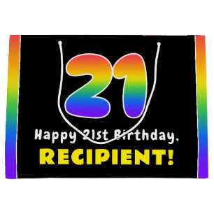 Grand Sac Cadeau 21e anniversaire : Arc-en-ciel coloré # 21, Nom pe